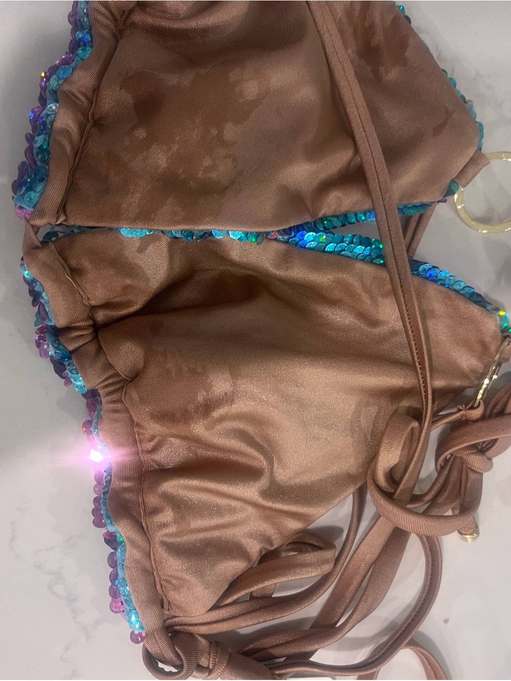 Beach Bunny Brown Tan Strap Bikini Top with Gold Accents - Picture 5 of 5